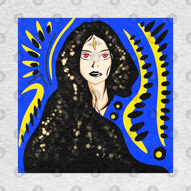 dark shadow magical woman in starry night by jorge_lebeau